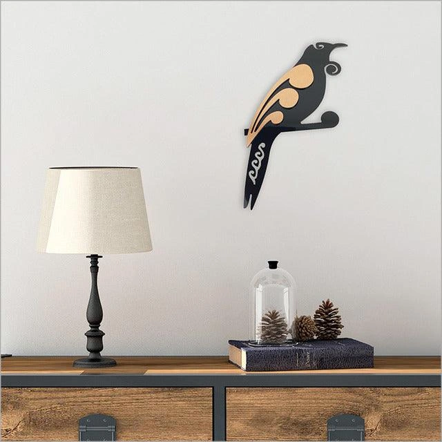 Exotic Koru Tui Wall Decor: Stunning Two-Tone Native Bird Art.